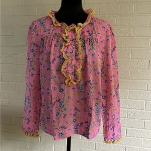 J. Crew Pink Liberty Fabric Floral Blouse.  Size L